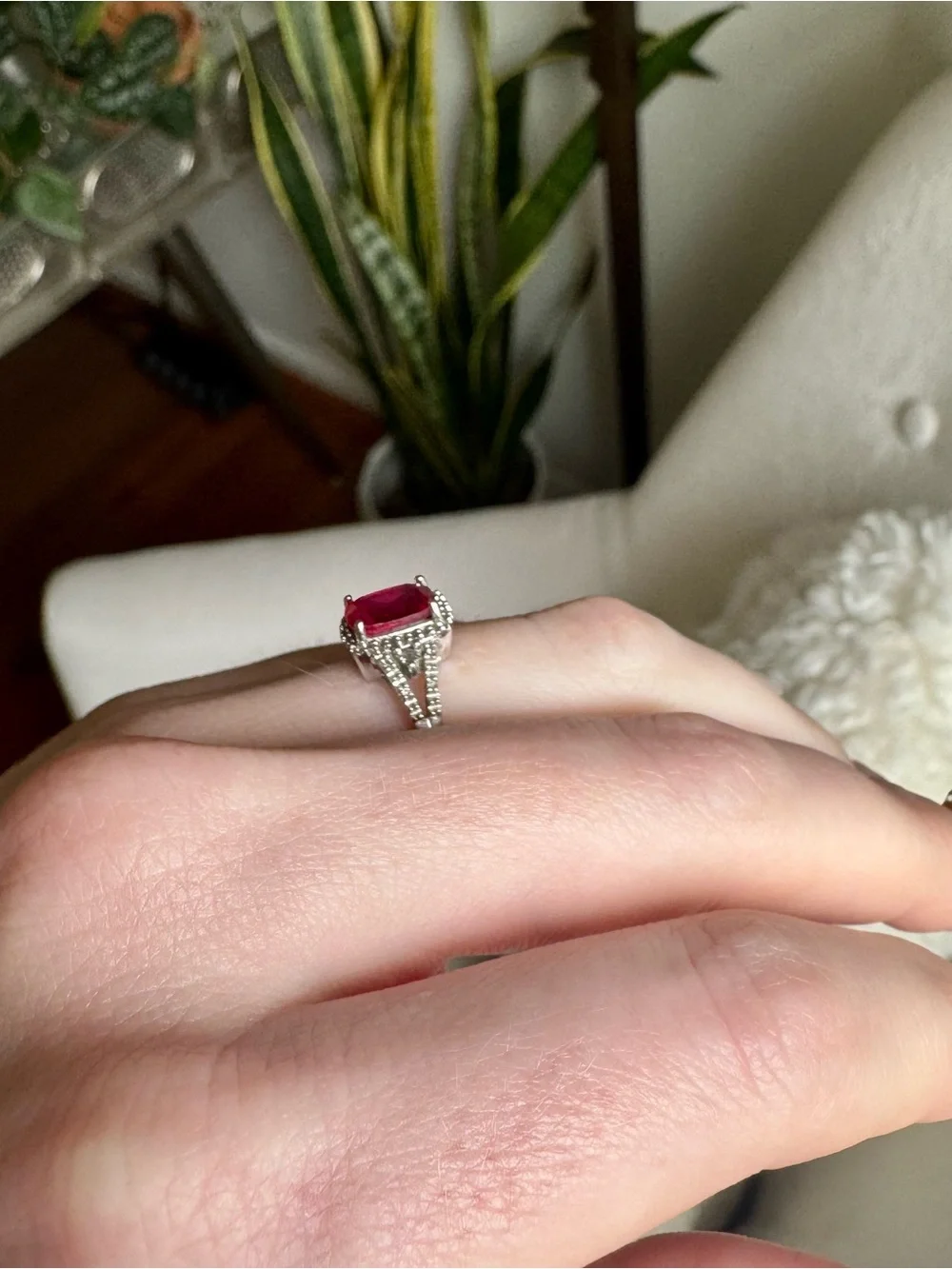 Ruby-Red Cushion Halo Ring - Women Jewelry